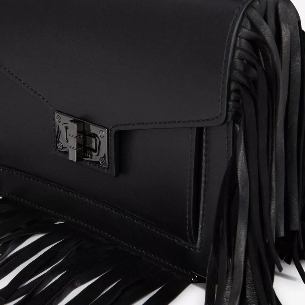NWT | The Kooples | Emily | Black Leather Crossbody Bag with Fringe - Picture 4 of 12